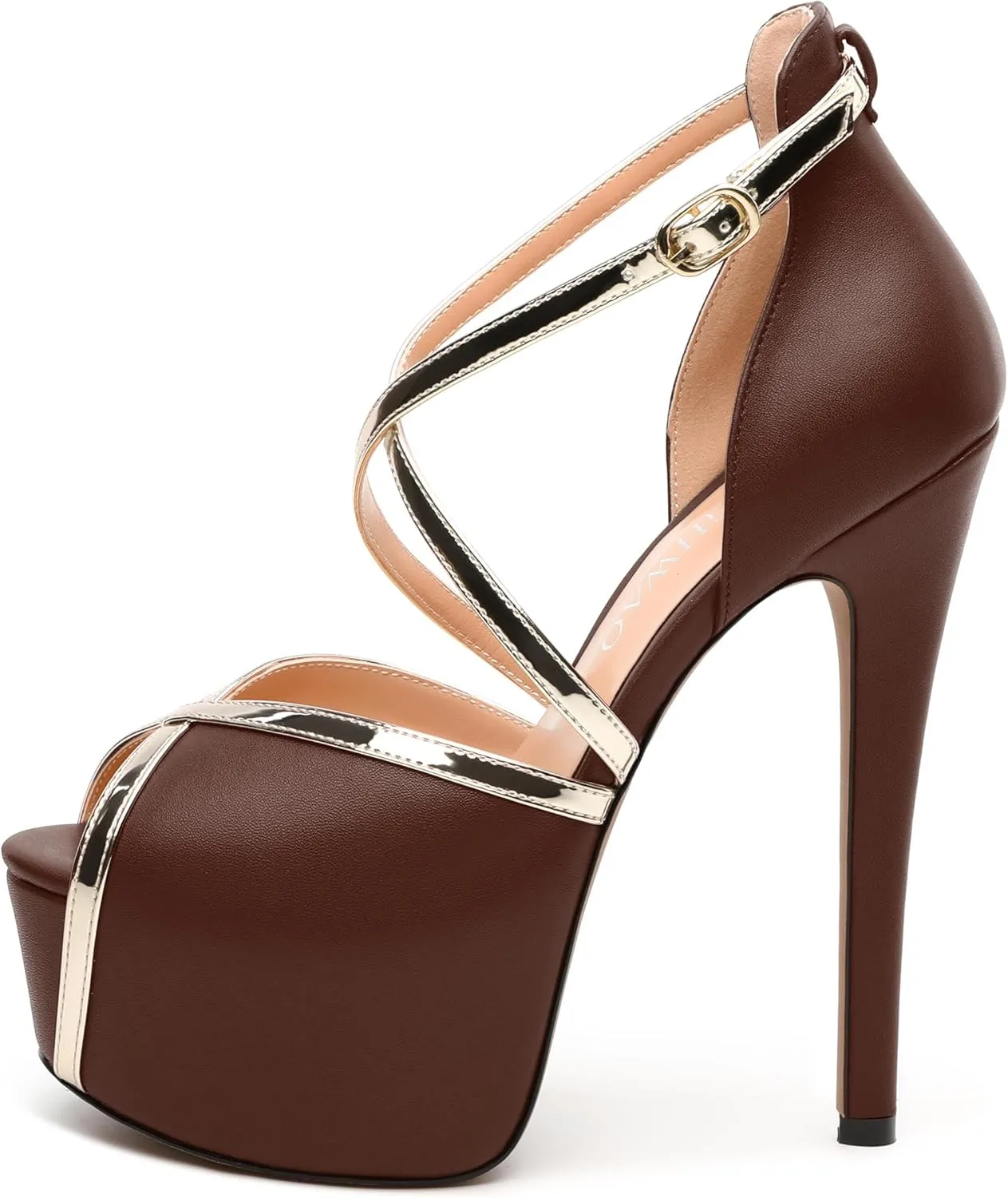 Womens Platform Sandals Stiletto Heels Round Toe High Heels Fashion Cross Body Strap Open Toe Buckle Heeled Sandal Shoes