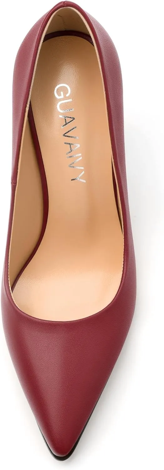 Womens Pumps, Pointed Closed Toe High Heels, Slip On Fashion Chunky Heel Work Dress Office Wedding Party Shoes