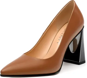 Womens Pumps, Pointed Closed Toe High Heels, Slip On Fashion Chunky Heel Work Dress Office Wedding Party Shoes
