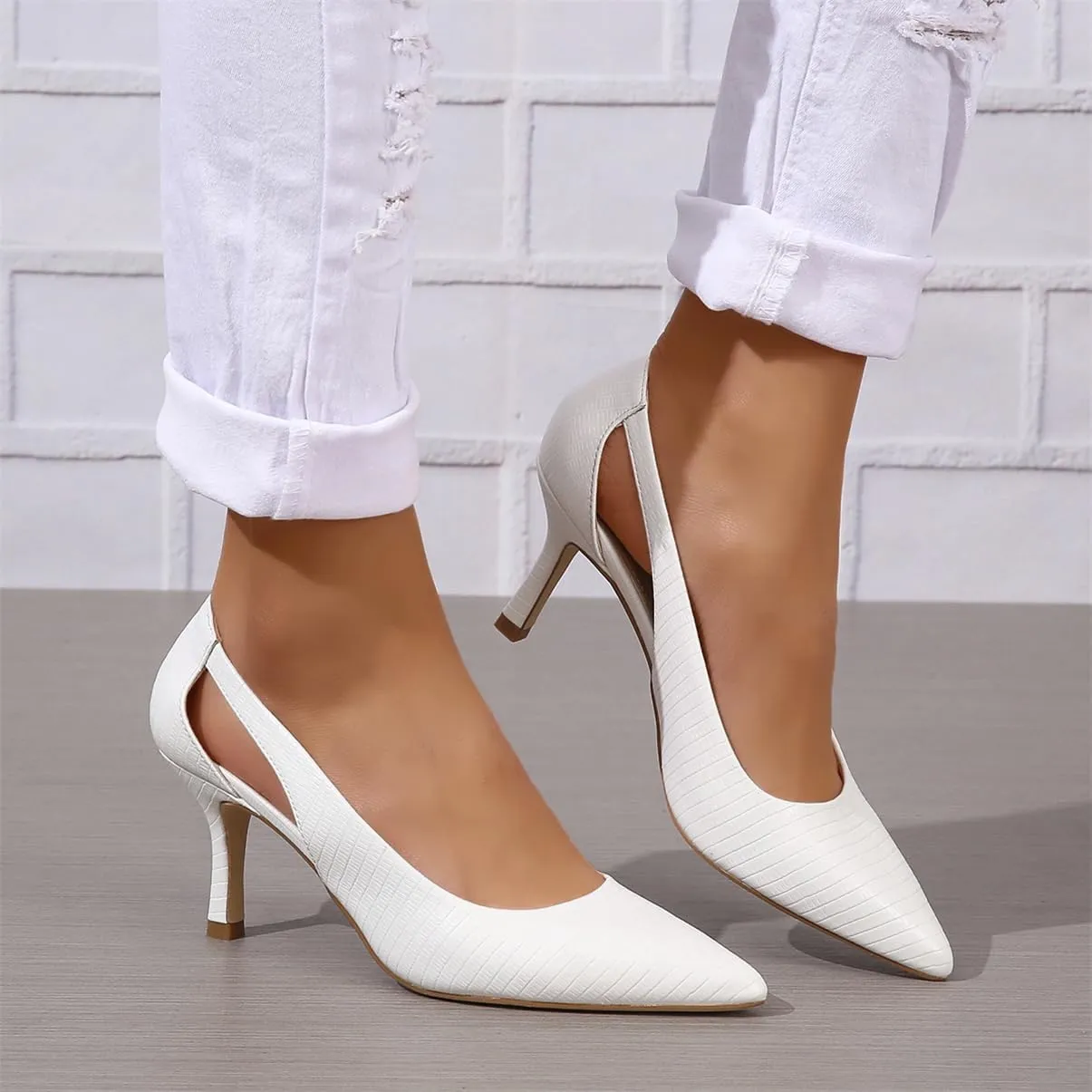 Women's Pumps Pointed Toe Pump Shoes Kitten Heel Comfort Cut Out Dress Shoes for Office Wedding Party Dressy Casual, US Size 5-11