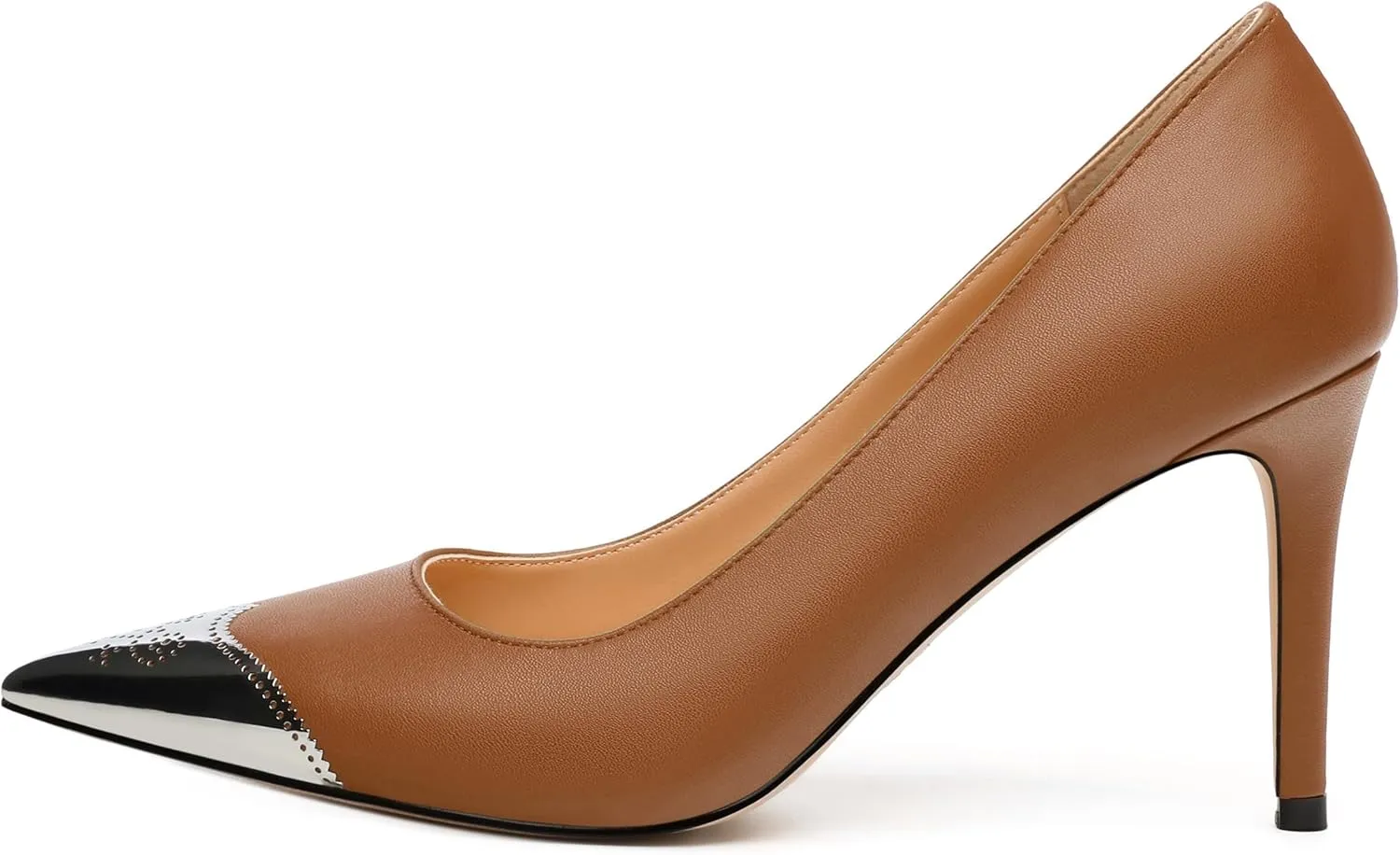Women's Pumps, Pointed Toe Stiletto High Heels, Slip On Fashion Two Toned Patchwork Pump for Women