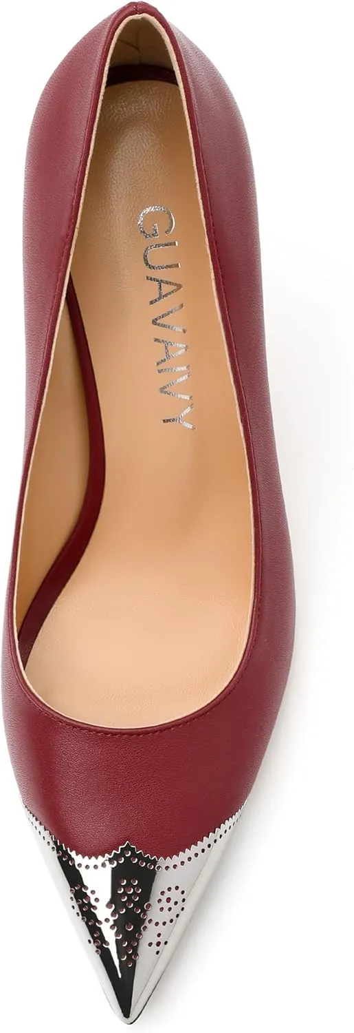 Women's Pumps, Pointed Toe Stiletto High Heels, Slip On Fashion Two Toned Patchwork Pump for Women