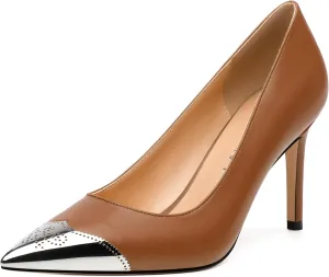 Women's Pumps, Pointed Toe Stiletto High Heels, Slip On Fashion Two Toned Patchwork Pump for Women