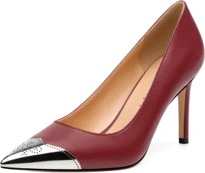 Women's Pumps, Pointed Toe Stiletto High Heels, Slip On Fashion Two Toned Patchwork Pump for Women