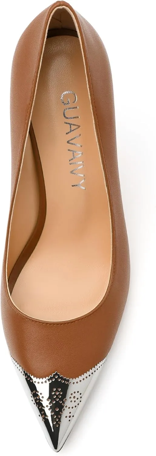 Women's Pumps, Pointed Toe Stiletto High Heels, Slip On Fashion Two Toned Patchwork Pump for Women