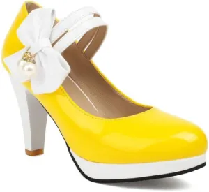 Women's Round Toe Mary Jane Bows Platform High Heel Pumps