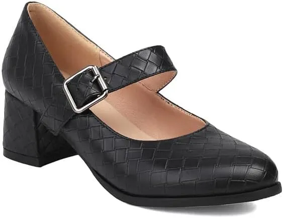 Women's Round Toe Mary Janes Square Heel Pumps