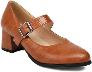 Women's Round Toe Mary Janes Square Heel Pumps