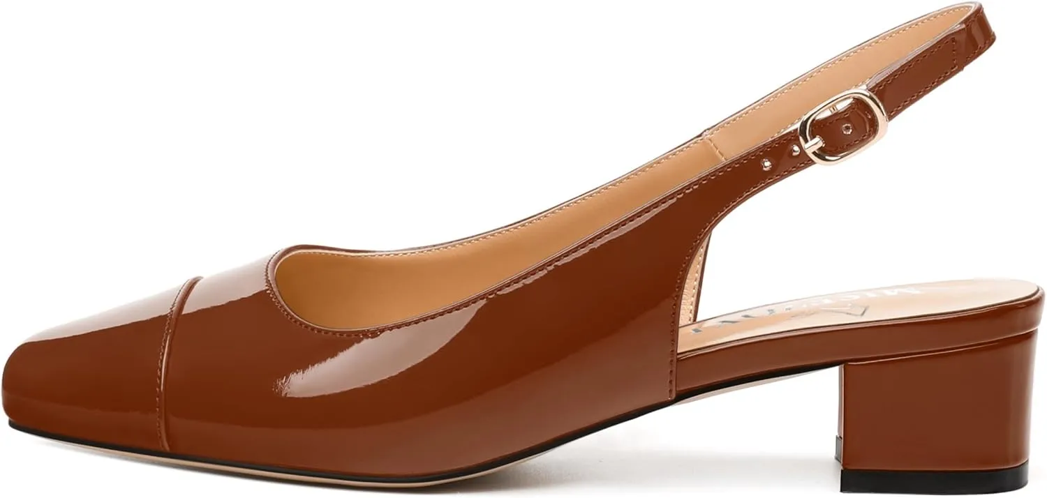 Women's Slingback Pumps, Low Chunky Heels Square Toe Pumps for Women, Block Heels Dress Shoes Closed Toe Comfortable Wedding Work Pump Sandals