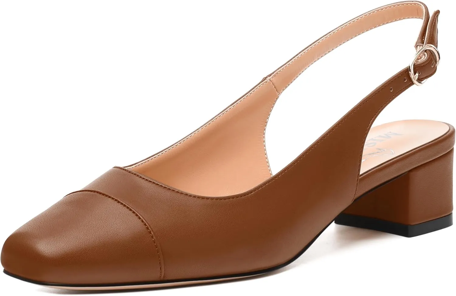 Womens Sqaure Toe Block Heel Slingback Pumps