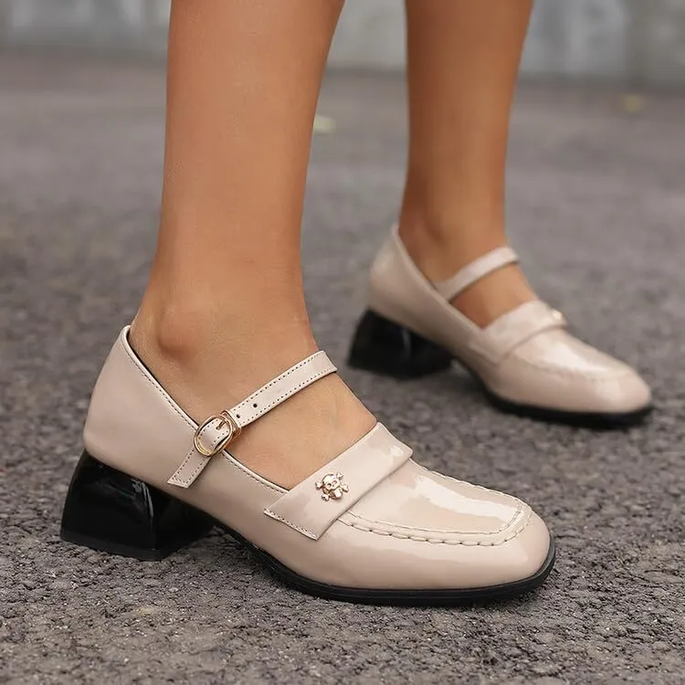 Women's Square Toe Mary Jane Square Heel Pumps