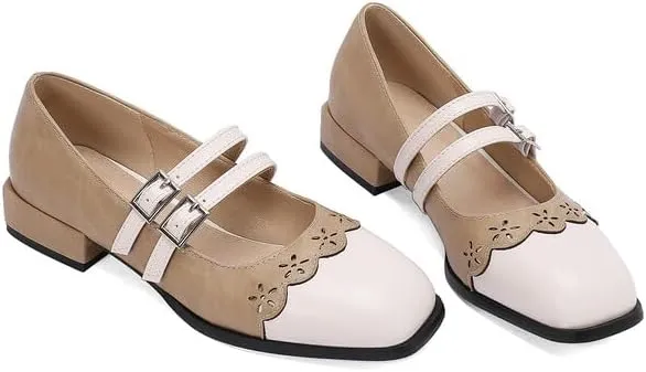 Women's Square Toe Mary Jane Square Heel Pumps