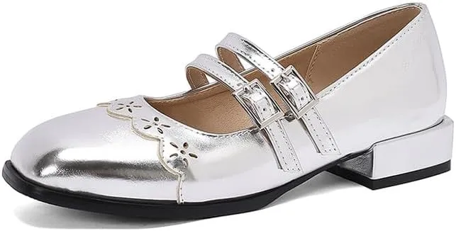 Women's Square Toe Mary Jane Square Heel Pumps