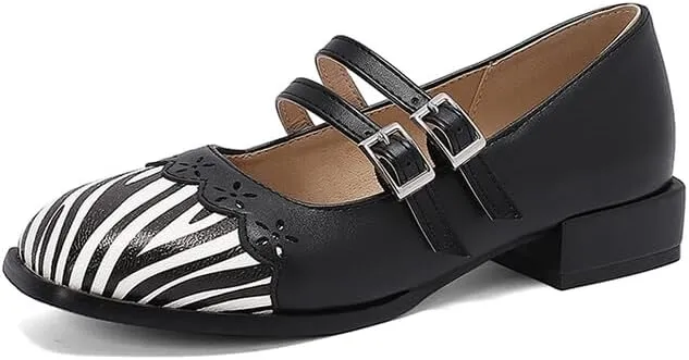 Women's Square Toe Mary Jane Square Heel Pumps