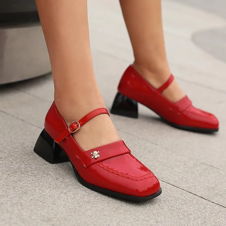 Women's Square Toe Mary Jane Square Heel Pumps