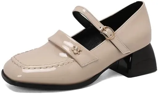 Women's Square Toe Mary Jane Square Heel Pumps