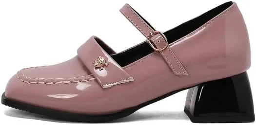 Women's Square Toe Mary Jane Square Heel Pumps