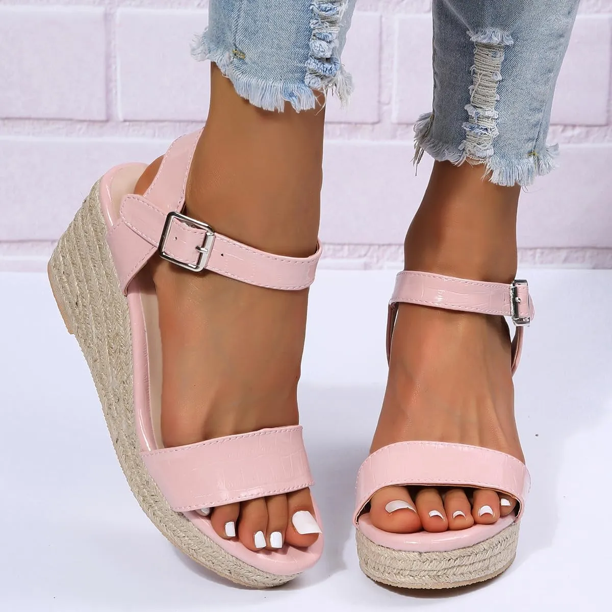 Women's Wedge Sandals Platform Espadrilles Sandals Elasitc Ankle Strap Open Toe High Heels, Casual Summer Walking Wedges Breathable Comfort Wear Shoes
