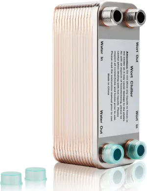 Wort Chiller 30 Plates, Brazed Plate Copper Heat Exchanger for Homebrew, Stainless Steel 7.5" x 2.9" Plate, 1/2 NPT Thread Connection Hot Liquid Accelerated Cooler Quick Beer Cooling System