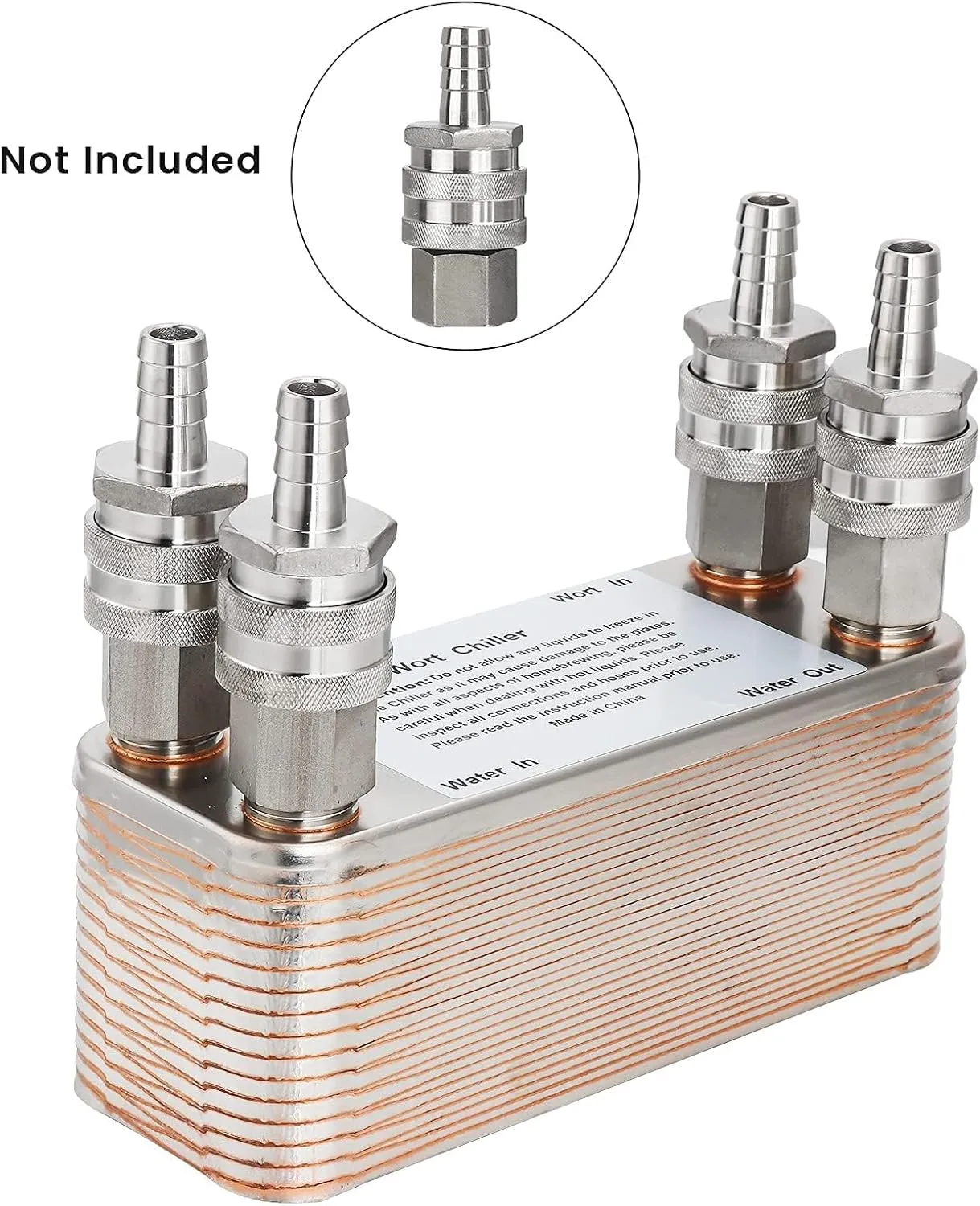 Wort Chiller 30 Plates, Brazed Plate Copper Heat Exchanger for Homebrew, Stainless Steel 7.5" x 2.9" Plate, 1/2 NPT Thread Connection Hot Liquid Accelerated Cooler Quick Beer Cooling System