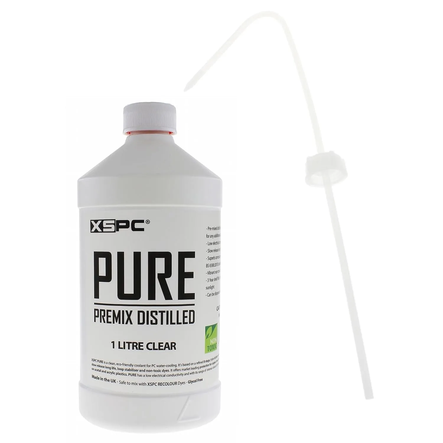 XSPC Pure Premix Distilled PC Coolant (1000mL) with Filling Cap/Straw Bundle, Clear