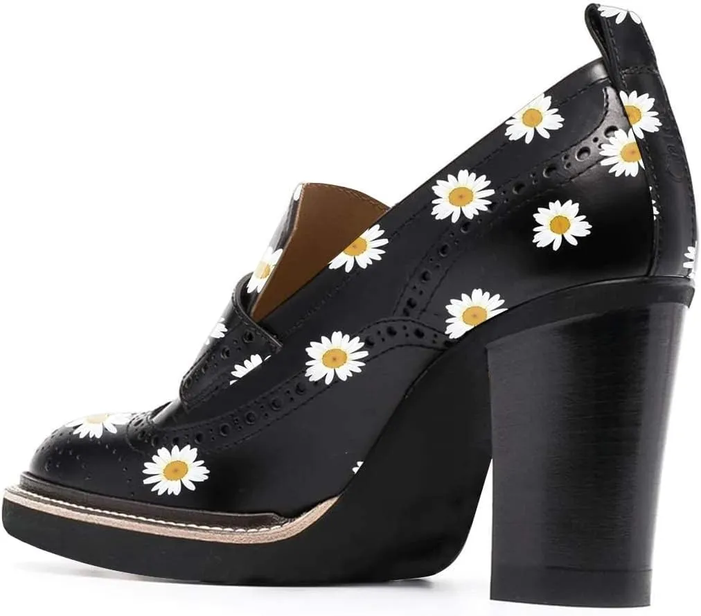YDN Women Chunky High Heels Round Toe Oxford Loafer Size Color Material Customize Available Shoe Size 4-15 US