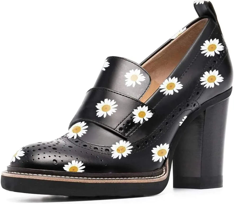 YDN Women Chunky High Heels Round Toe Oxford Loafer Size Color Material Customize Available Shoe Size 4-15 US