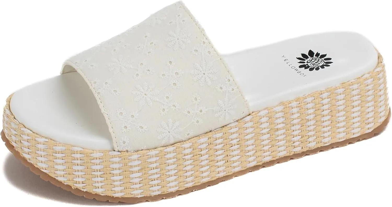 Yellow Box Women's Anatto Flatform Sandal, Wedge Flatform Slide, Round Toe, Medium-High Heel, Fashion Sandals