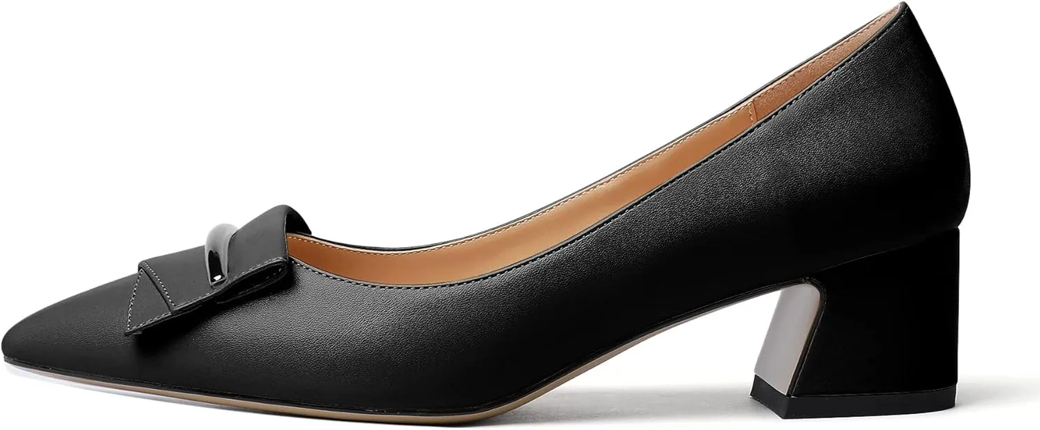 YODEKS Women's Chunky Heel Pumps Low Block Heel Pointed Toe Slip on Dress Pump Shoes for Work Casual Daily Life Party Dress Shoes