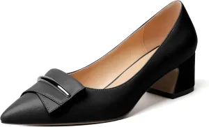 YODEKS Women's Chunky Heel Pumps Low Block Heel Pointed Toe Slip on Dress Pump Shoes for Work Casual Daily Life Party Dress Shoes