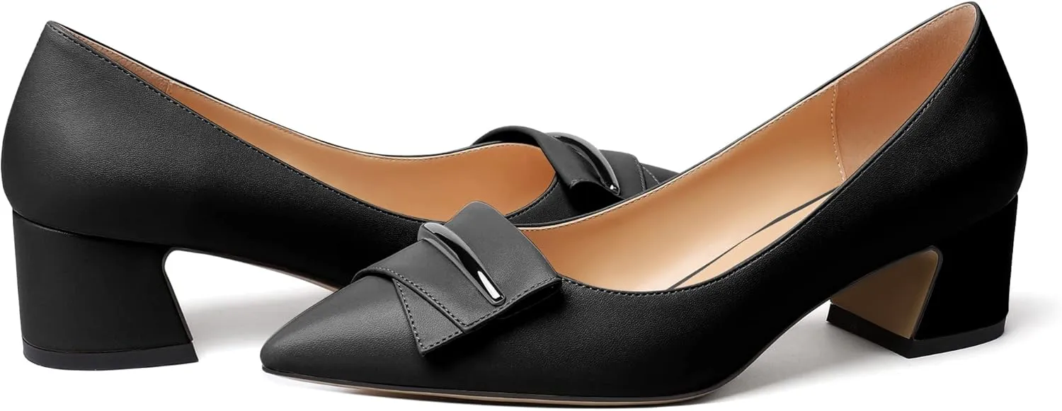 YODEKS Women's Chunky Heel Pumps Low Block Heel Pointed Toe Slip on Dress Pump Shoes for Work Casual Daily Life Party Dress Shoes