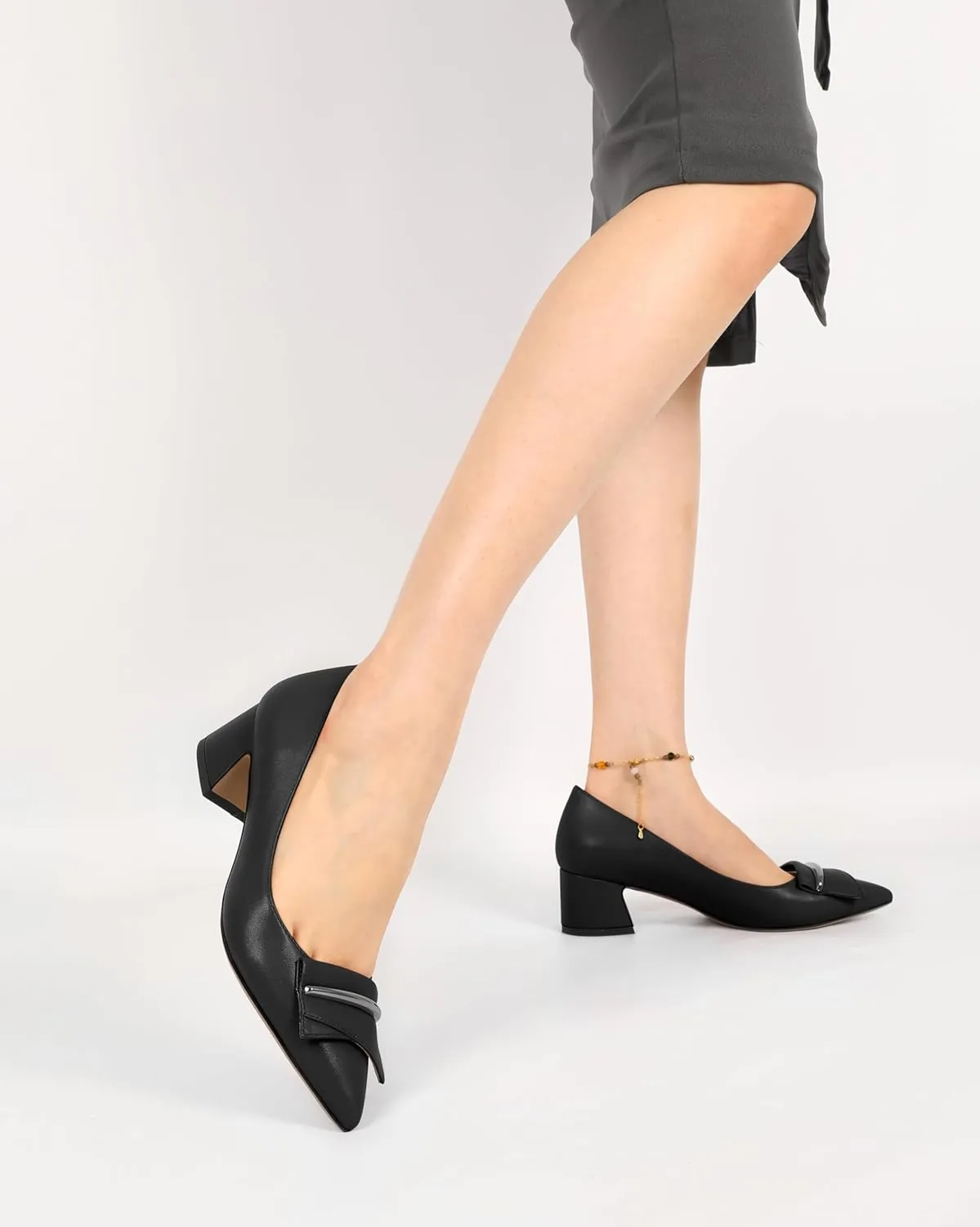 YODEKS Women's Chunky Heel Pumps Low Block Heel Pointed Toe Slip on Dress Pump Shoes for Work Casual Daily Life Party Dress Shoes
