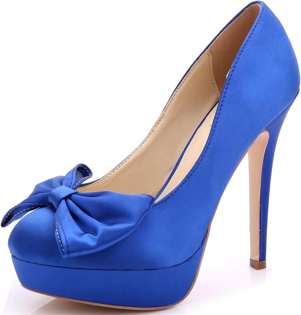 YooPrettyz Women Oversized Bow Wedding High Heels Slip On Satin Evening Bridesmaid Pumps