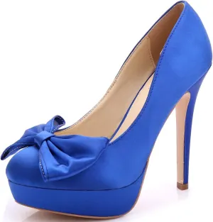 YooPrettyz Women Oversized Bow Wedding High Heels Slip On Satin Evening Bridesmaid Pumps