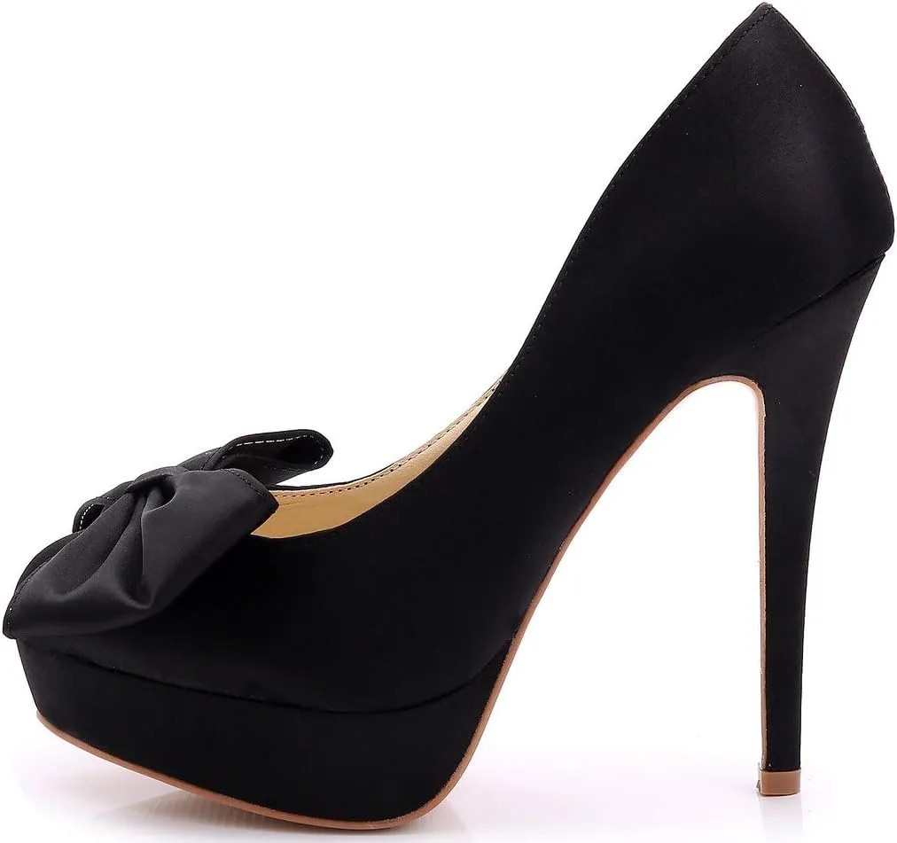 YooPrettyz Women Oversized Bow Wedding High Heels Slip On Satin Evening Bridesmaid Pumps
