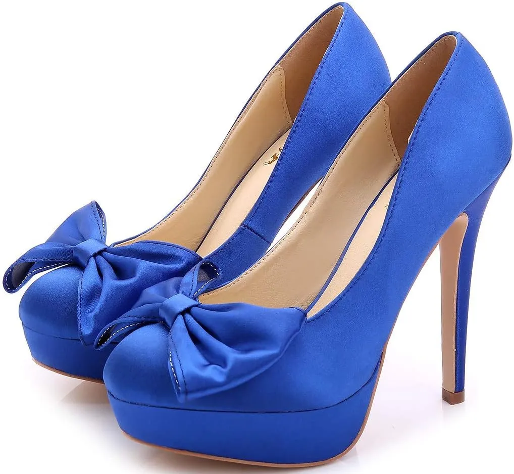 YooPrettyz Women Oversized Bow Wedding High Heels Slip On Satin Evening Bridesmaid Pumps