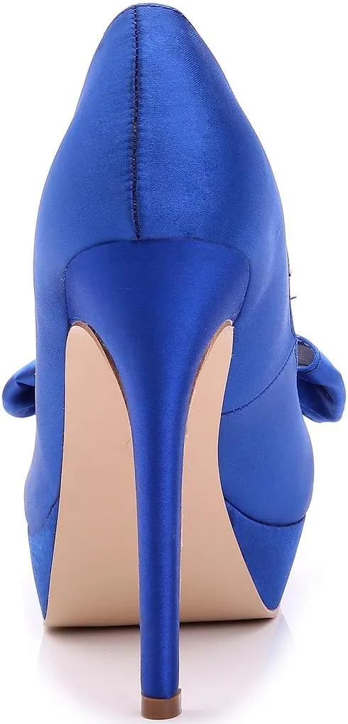 YooPrettyz Women Oversized Bow Wedding High Heels Slip On Satin Evening Bridesmaid Pumps
