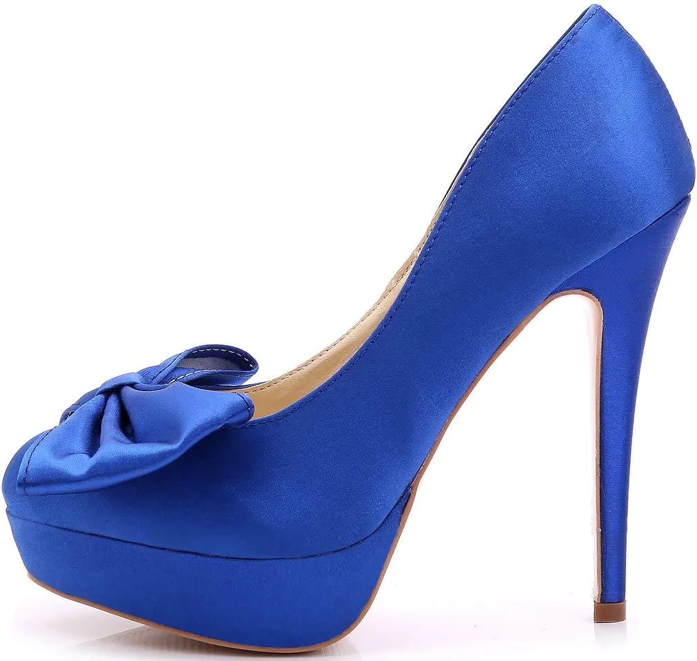YooPrettyz Women Oversized Bow Wedding High Heels Slip On Satin Evening Bridesmaid Pumps