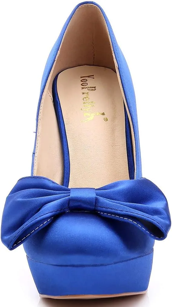 YooPrettyz Women Oversized Bow Wedding High Heels Slip On Satin Evening Bridesmaid Pumps
