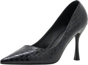 YooPrettyz Women Romantic Pointed Toe Pumps Stilettos Checked Pattern Office Shoes Formal Dress High Heels