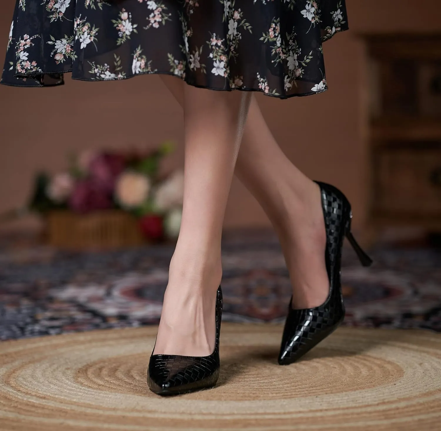 YooPrettyz Women Romantic Pointed Toe Pumps Stilettos Checked Pattern Office Shoes Formal Dress High Heels