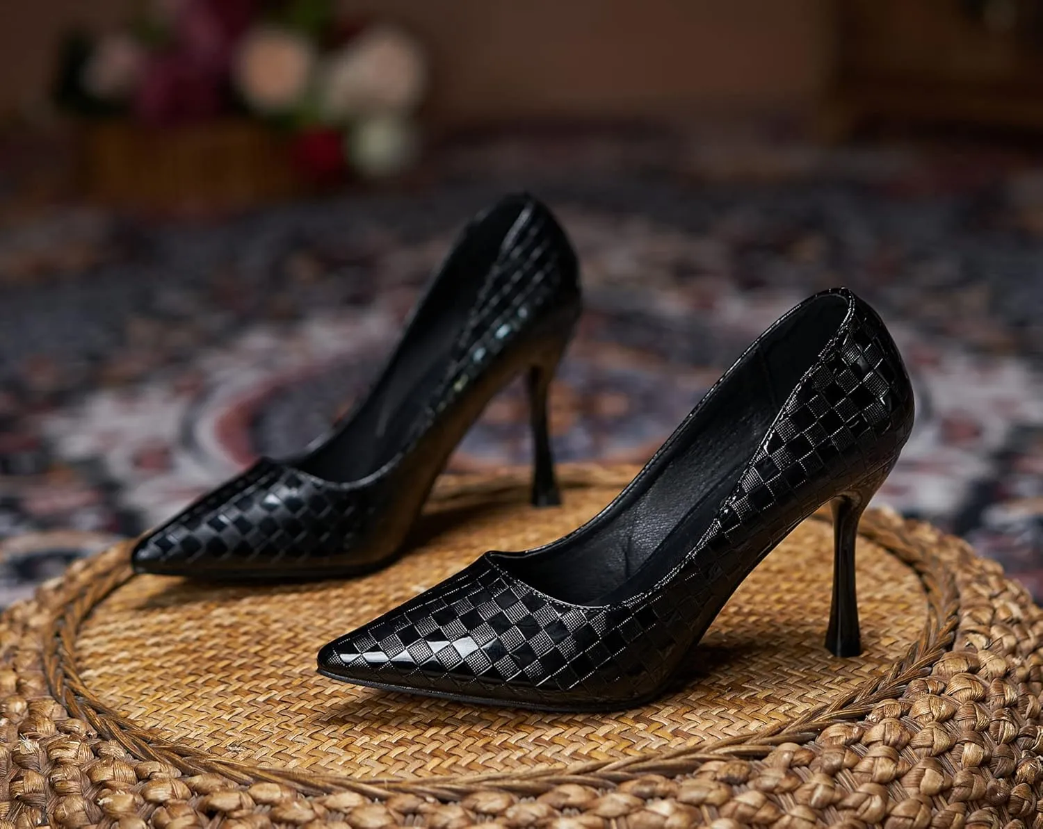 YooPrettyz Women Romantic Pointed Toe Pumps Stilettos Checked Pattern Office Shoes Formal Dress High Heels
